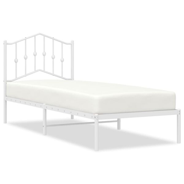 vidaXL Bed Frame White Powder-Coated Steel Twin Bed Frame Rectangular