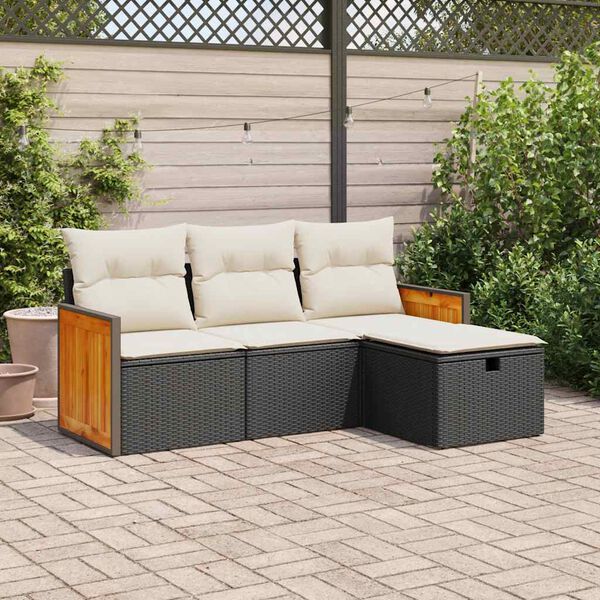 vidaXL Garden Sofa Set Black, Cream White