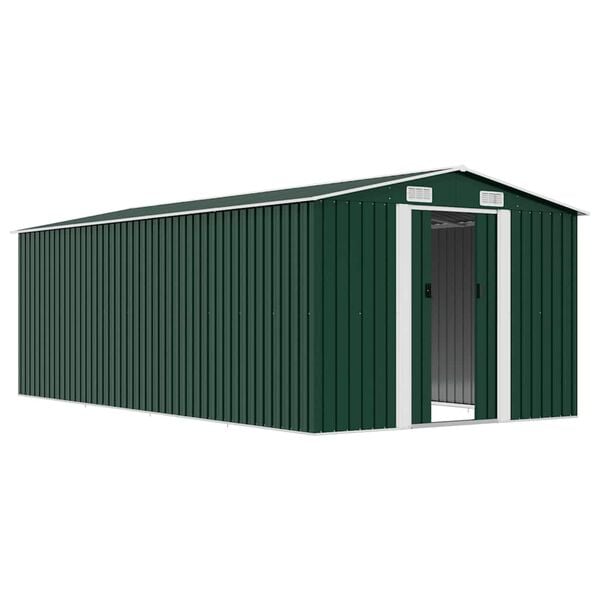vidaXL Garden Shed Green Galvanized Steel Large Garden Shed
