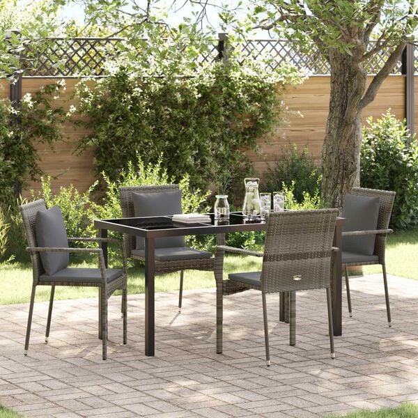 vidaXL Garden Dining Set with Cushion 5 pcs Grey Poly Rattan
