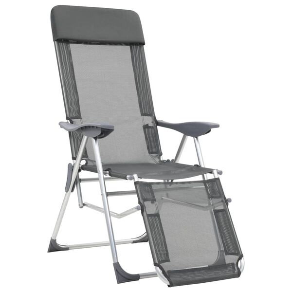 vidaXL Folding Camping Chairs 2 pcs with Footrest Gray Aluminum