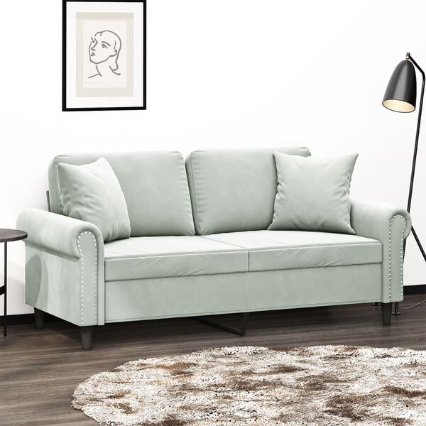 vidaXL 2-seater Sofa Light Grey Velvet (100% polyester), Metal, Textilene