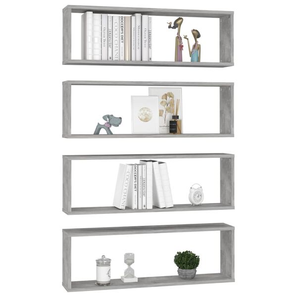 vidaXL Wall Shelf Set of 4 Concrete grey Engineered wood