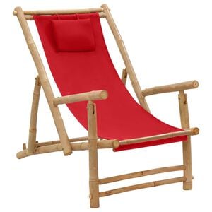 vidaXL Deck Chair Red Bamboo, Canvas (100% polyester) Standard Foldable