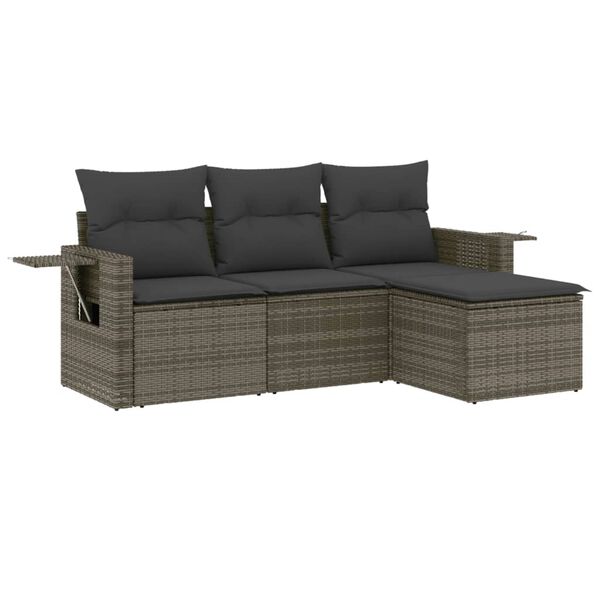 vidaXL Garden Sofa Set Grey PE rattan, powder-coated steel, polyester