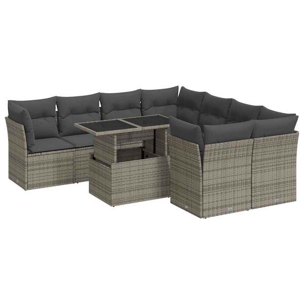 vidaXL Garden Sofa Set Grey Poly Rattan, Powder-Coated Steel, Tempered Glass