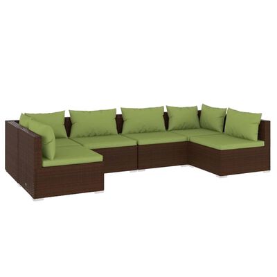 vidaXL 6 Piece Patio Lounge Set with Cushions Poly Rattan Brown