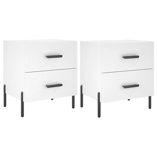 vidaXL Bedside Cabinet Set of 2 White Engineered Wood, Iron