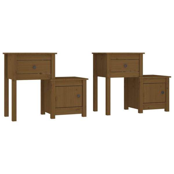 vidaXL Bedside Cabinet Set of 2 Honey brown Solid Pine Wood Standard