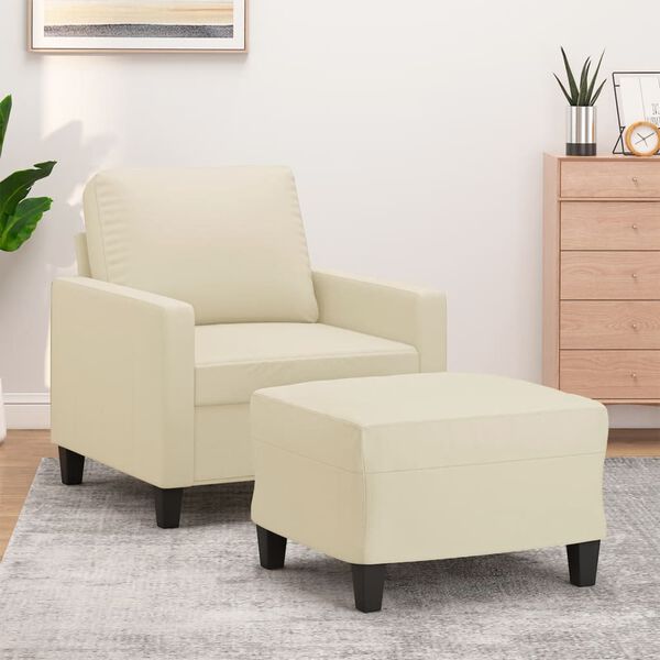 vidaXL Sofa Chair with Footstool Cream Faux leather, metal, plywood, foam