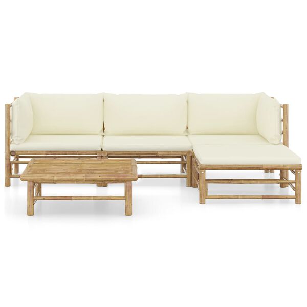 vidaXL Garden Lounge Set Cream White Bamboo and Polyester Medium Modular