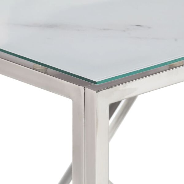 vidaXL Console Table Silver, White Stainless Steel, Tempered Glass