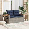 vidaXL Patio Sofa with Cushions 2-Seater Gray Poly Rattan