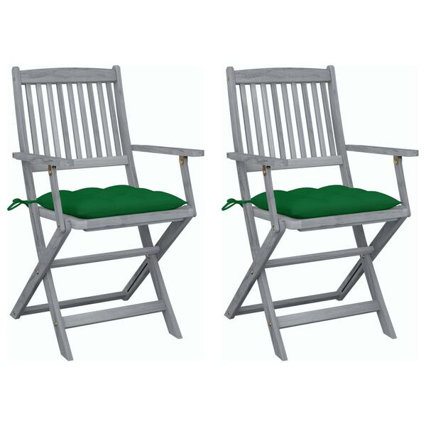 vidaXL Folding Patio Chairs 2 pcs with Cushions Solid Acacia Wood (46333+314875)