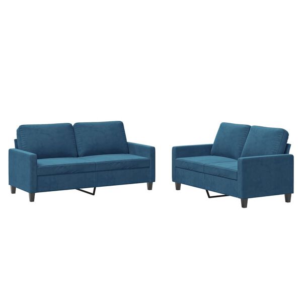 vidaXL 2 Piece Sofa Set with Cushions Blue Velvet