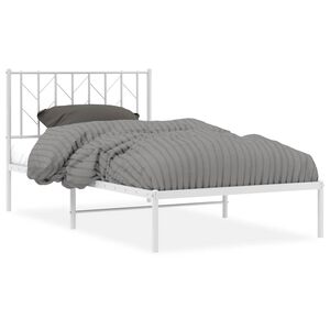 vidaXL Bed Frame White Steel Single Bed Frame Rectangular