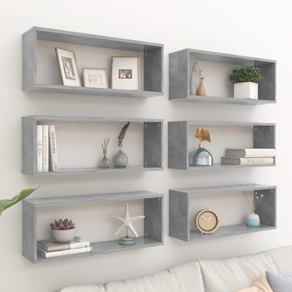 vidaXL Wall Shelf Set of 6 Concrete Gray Engineered Wood Medium