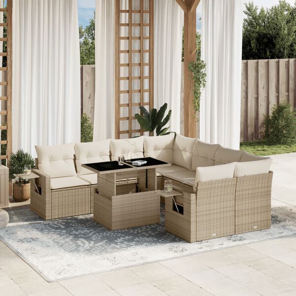 vidaXL Garden Sofa Set Beige PE Rattan Large Adjustable Armrests