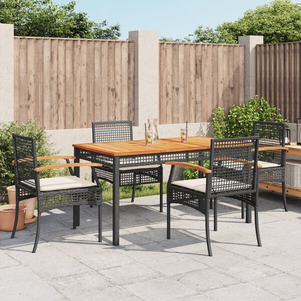vidaXL Garden Dining Set Black PE Rattan 5 piece set