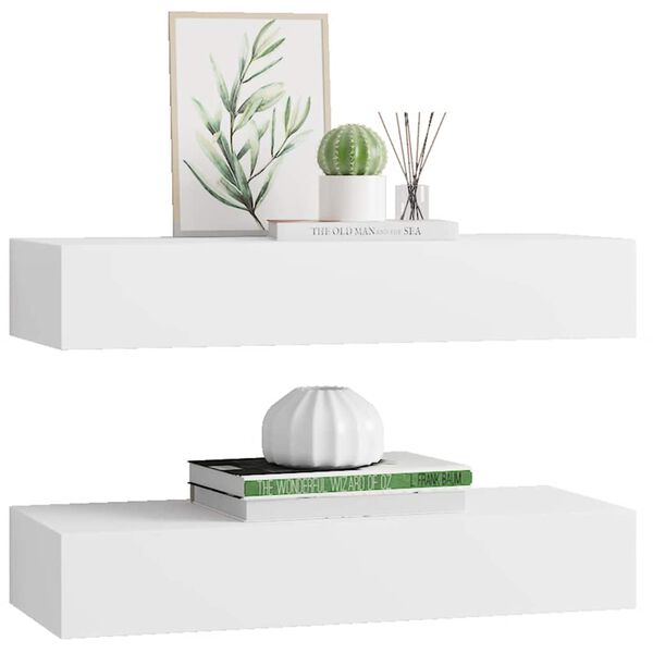 vidaXL Wall-mounted Drawer Shelves 2 pcs White 60x23,5x3.9 " MDF