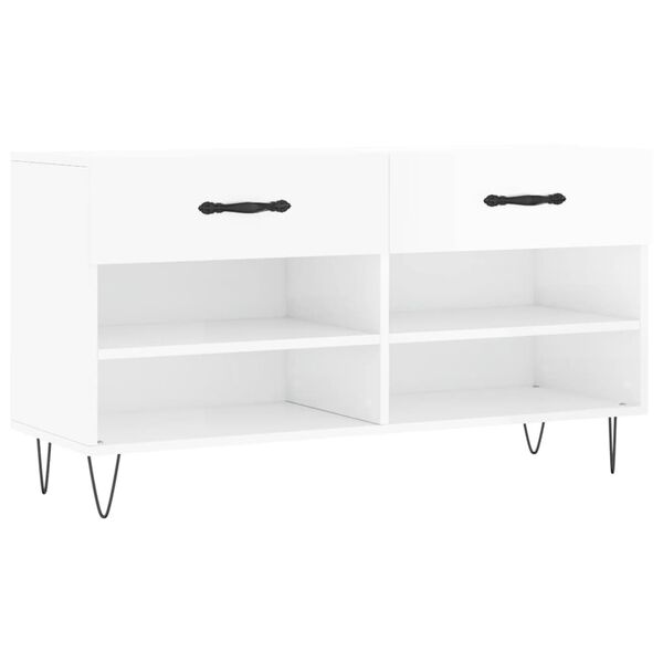 vidaXL Shoe Bench High gloss white Engineered wood, iron