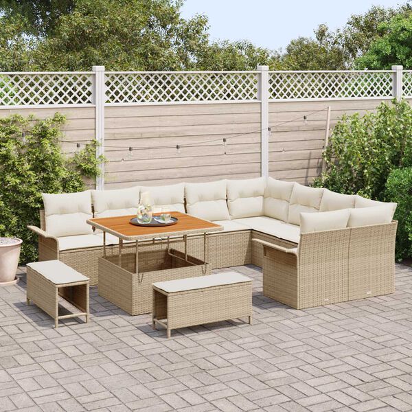 vidaXL Garden Sofa Set with Cushion 12 pcs Beige Poly Rattan