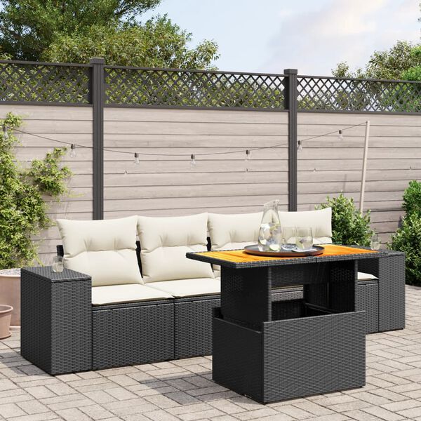 vidaXL Outdoor Sofa Set Black, Cream White