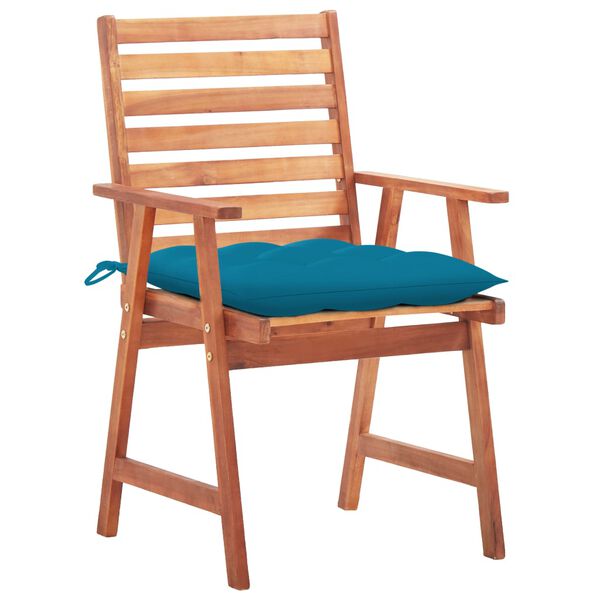 vidaXL Patio Chair Set of 3 Blue, Brown Solid Acacia wood, 100% Polyester