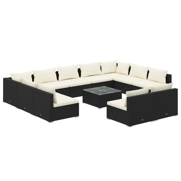 vidaXL Garden Lounge Set Black with Cream Cushions