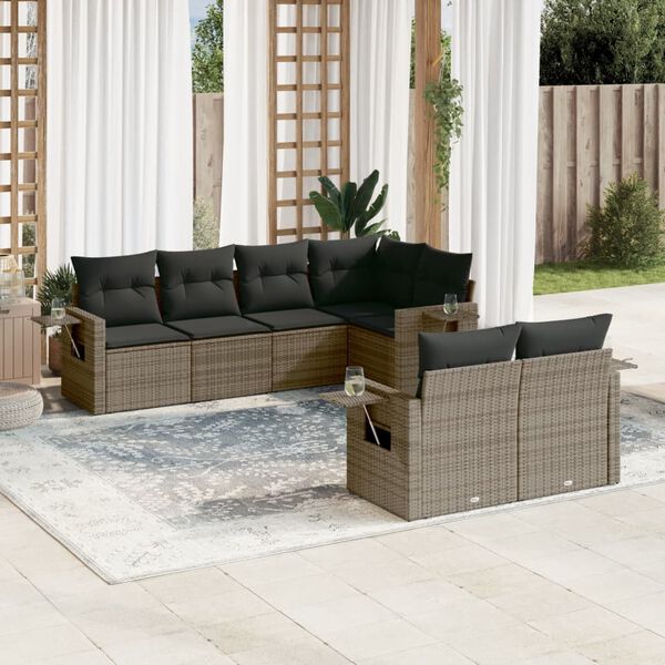 vidaXL Garden Sofa Set Grey PE Rattan, Polyester, Powder-Coated Steel