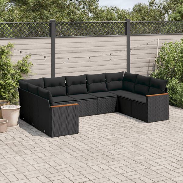 vidaXL Garden Sofa Set Black PE Rattan, Powder-coated Steel Modular
