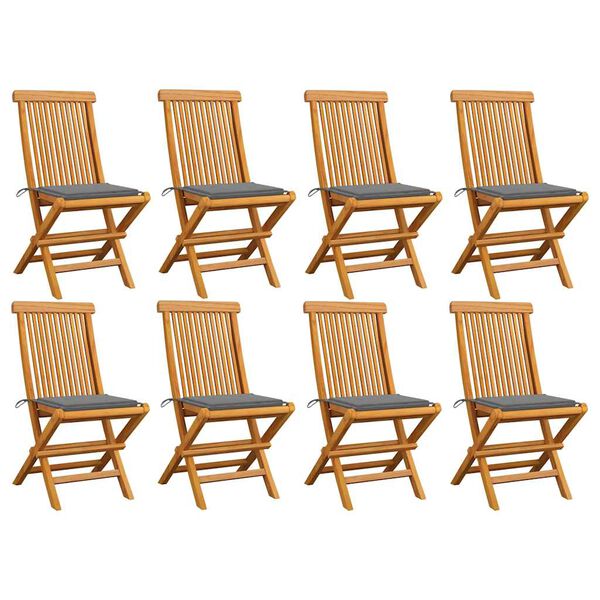 vidaXL Garden Chair Set of 8 Natural Teak, Grey