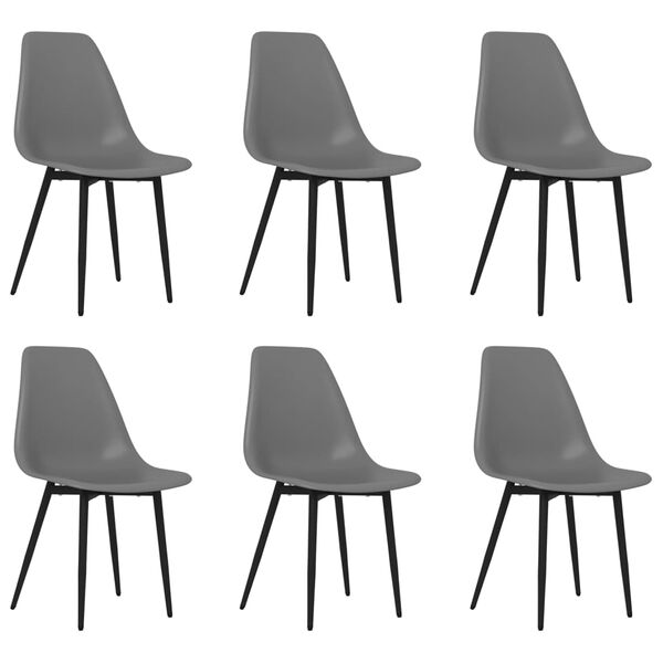 vidaXL Dining Chair Set of 6 Grey PP (polypropylene), powder-coated metal