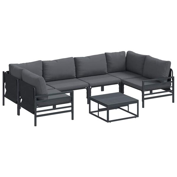 vidaXL Garden Sofa Set with Cushion 7 pcs Black Steel