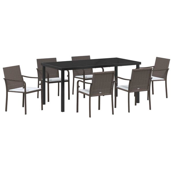 vidaXL Garden Dining Set 7 pcs Brown Poly rattan