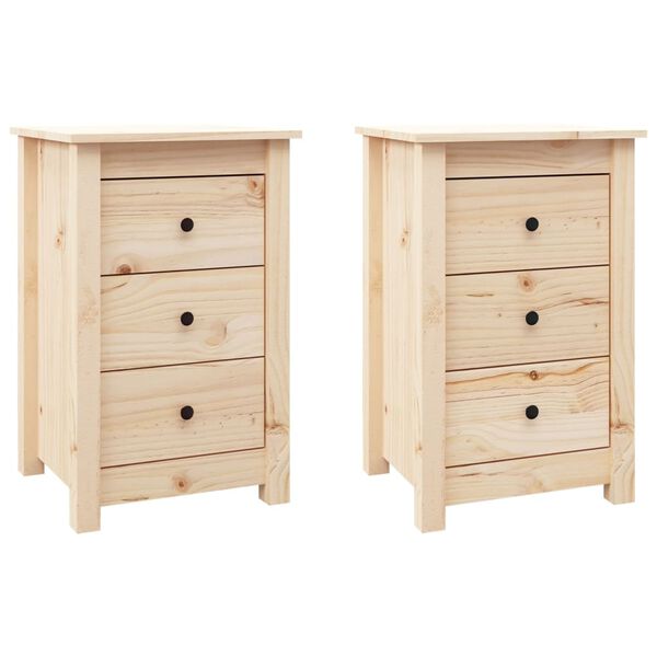 vidaXL Bedside Cabinet Set of 2 Natural Wood Solid pine wood (untreated)