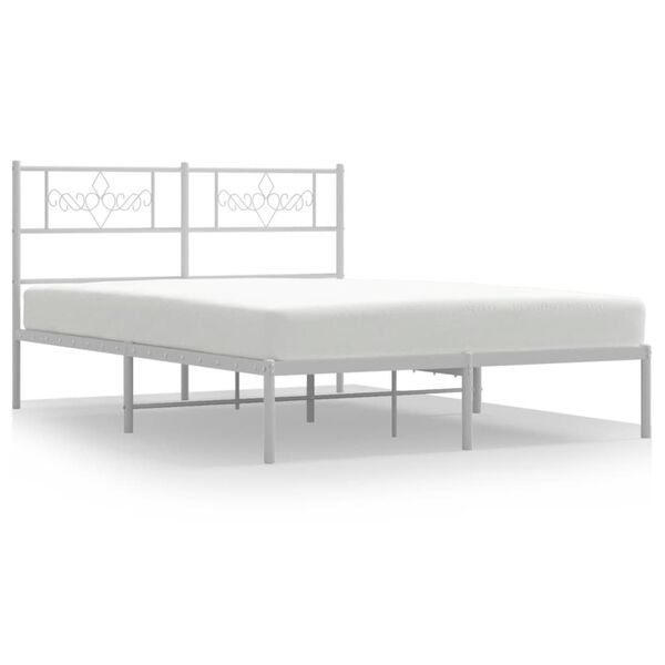 vidaXL Bed Frame White Powder-Coated Steel Small Double Bed Frame