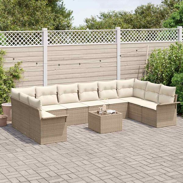 vidaXL Garden Sofa Set with Cushion 11 pcs Beige Poly rattan