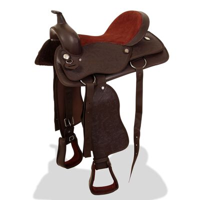 vidaXL Western Saddle, Headstall&Breast Collar Real Leather 17" Brown