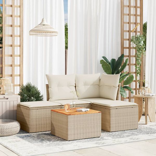 vidaXL Garden Sofa Set Beige PE rattan, powder-coated steel Medium