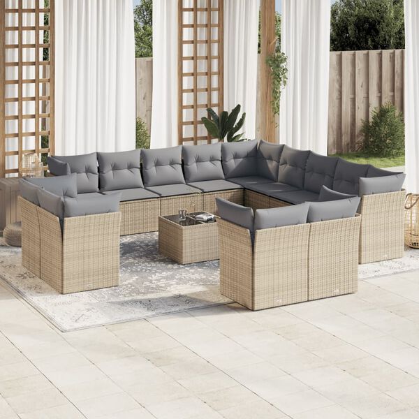 vidaXL Garden Sofa Set Beige PE Rattan Large Adjustable Feet