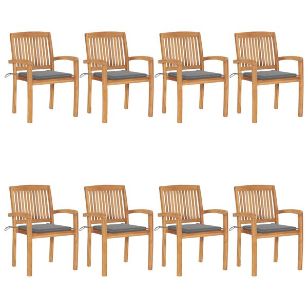 vidaXL Garden Chair Set of 8 Brown, Grey Teak Wood, Polyester