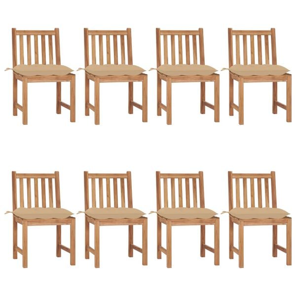 vidaXL Patio Chair Set of 8 Natural Teak Solid Teak Wood Standard