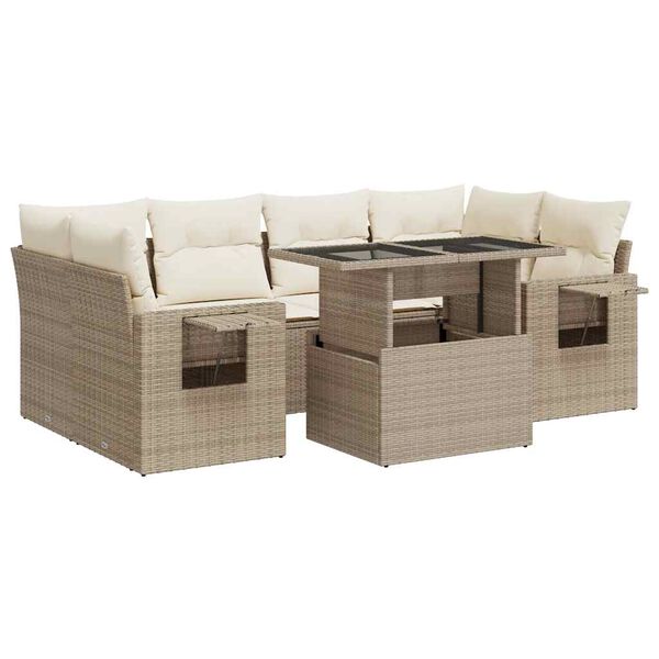 vidaXL Garden Sofa Set Beige Poly Rattan Large Removable Covers