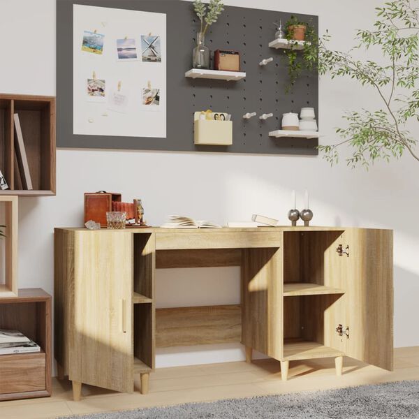 vidaXL Desk Sonoma Oak Engineered Wood Medium Desk Rectangular