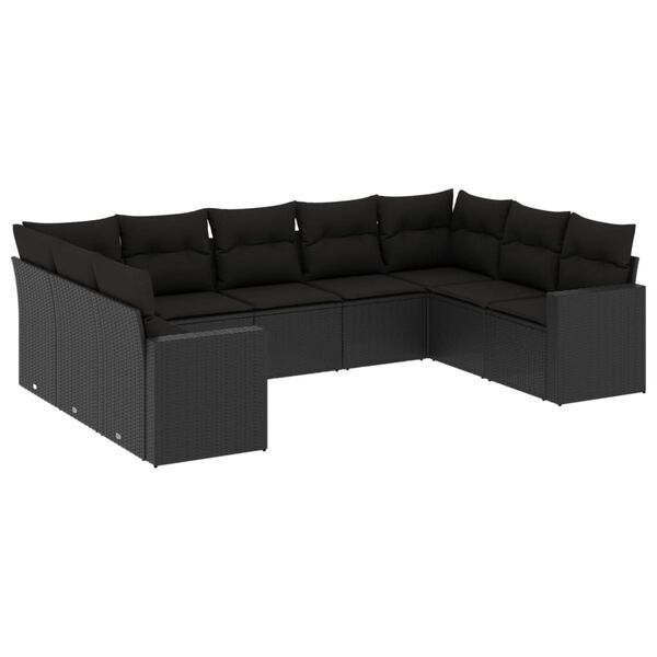 vidaXL Garden Sofa Set Black PE rattan Multiple pieces forming a large set