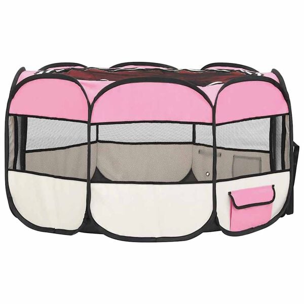 vidaXL Dog Playpen Pink and cream Polyester 49.2 in x 49.2 in x 24.0 in