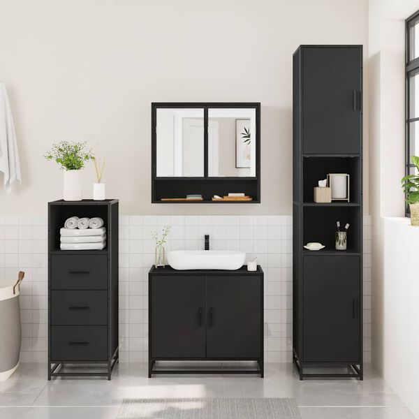 vidaXL Bathroom Furniture Set Black Engineered wood Medium
