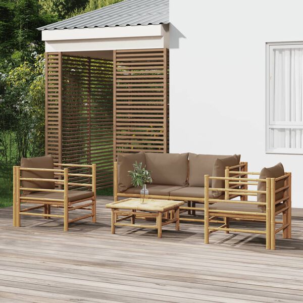 vidaXL Garden Lounge Set Taupe Bamboo, Polyester Medium Modular