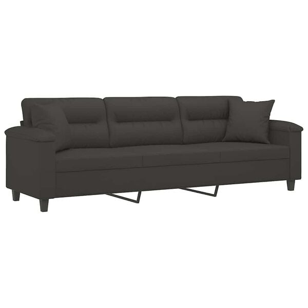 vidaXL 3-Seater Sofa with Pillows&Cushions Dark Gray 82.7" Microfiber Fabric